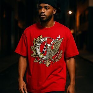 AKOO Red Graphic Crest T-Shirt XXL Half Embroidered Eagle Streetwear Hip Hop...